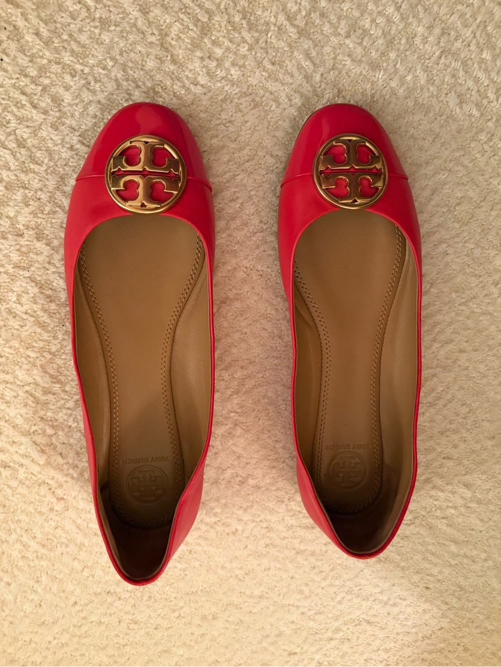Tory Burch Red Leather Logo Ballet Flats